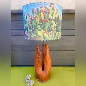 VINTAGE CYPRESS STUMP LAMP WITH PHOTOGRAPHIC SHADE